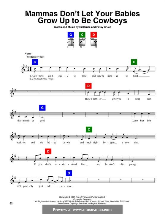 Mammas don't Let Your Babies Grow Up To Be Cowboys (Waylon Jennings & Willie Nelson): Melodische Linie by Ed Bruce, Patsy Bruce