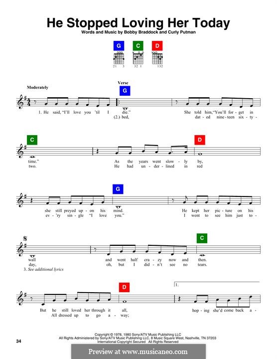 He Stopped Loving Her Today (George Jones): Melodische Linie by Bobby Braddock, Curly Putman