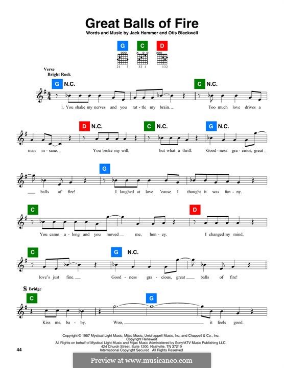 Great Balls of Fire (Jerry Lee Lewis): Melodische Linie by Jack Hammer, Otis Blackwell