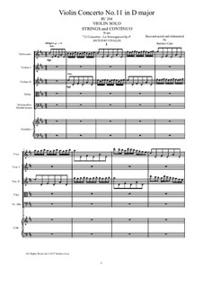 La stravaganza. Twelve Violin Concertos, Op.4: Violin Concerto No.11 in D Major – score, parts, RV 204 by Antonio Vivaldi