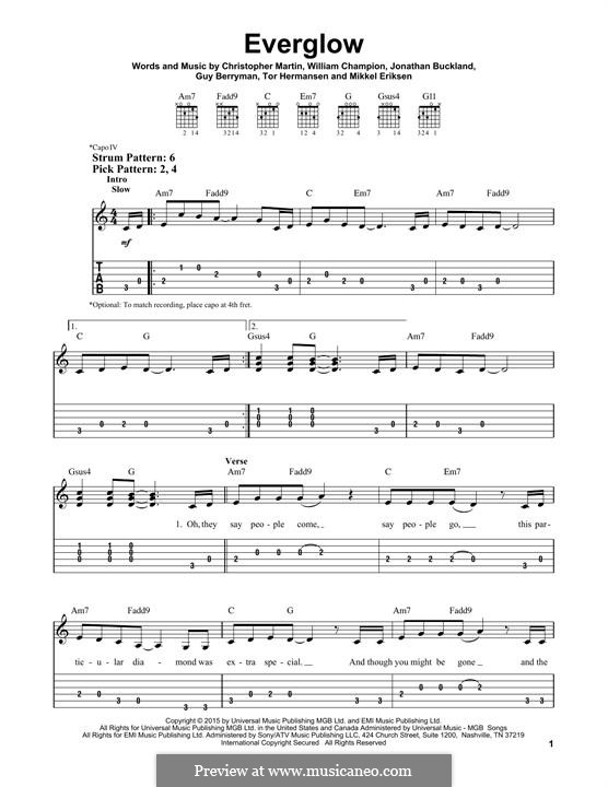 Everglow (Coldplay): Für Gitarre by Chris Martin, Guy Berryman, Jonny Buckland, Mikkel Storleer Eriksen, Tor Erik Hermansen, Will Champion