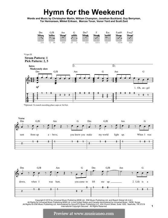 Hymn for the Weekend (Coldplay): Für Gitarre by Chris Martin, Guy Berryman, Jonny Buckland, Mikkel Storleer Eriksen, Will Champion, Marcos Jesus Tovar, Scott Alan Zant, Venor Timothy Yard