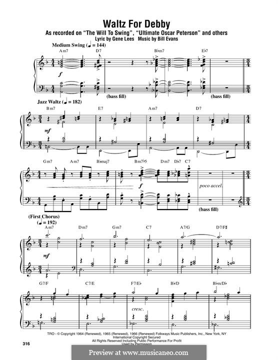 Waltz for Debby: Für Klavier by Bill Evans