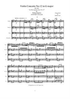 La stravaganza. Twelve Violin Concertos, Op.4: Violin Concerto No.12 in G Major. Arrangement for string quartet, RV 298 by Antonio Vivaldi