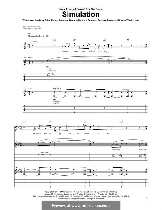 Simulation (Avenged Sevenfold): Für Gitarre mit Tabulatur by Brian Haner Jr., Jonathan Seward, Matthew Sanders, Zachary Baker, Brooks Wackerman