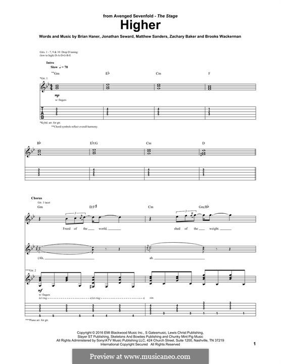 Higher (Avenged Sevenfold): Für Gitarre mit Tabulatur by Brian Haner Jr., Jonathan Seward, Matthew Sanders, Zachary Baker, Brooks Wackerman