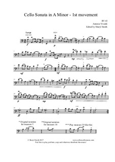 Sonata for Cello No.3 in A Minor, RV 43: Movement I, edited for ease of playing by Antonio Vivaldi