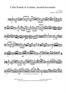 Sonata for Cello No.3 in A Minor, RV 43: Movement II, edited for ease of playing by Antonio Vivaldi