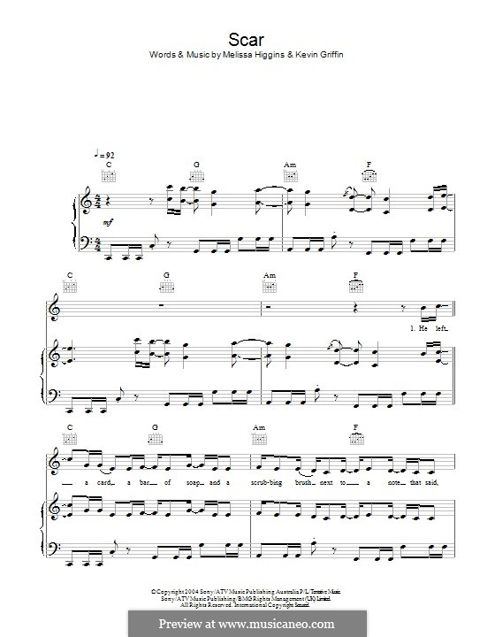 Scar (Missy Higgins): Für Stimme und Klavier (oder Gitarre) by Kevin Griffin, Melissa Higgins
