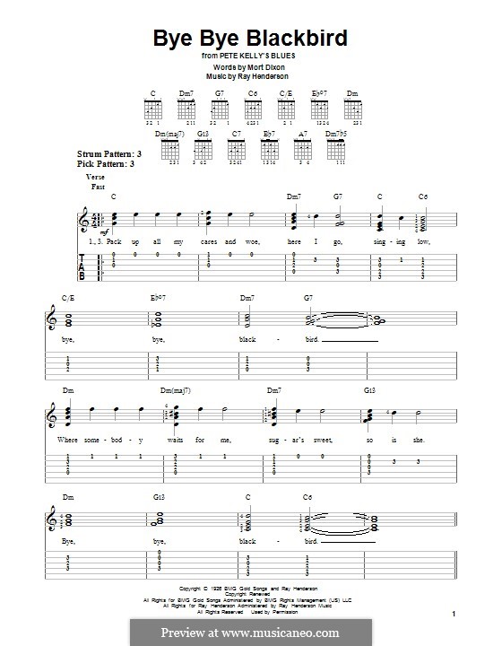 Bye Bye Blackbird: Für Gitarre mit Tabulatur by Ray Henderson