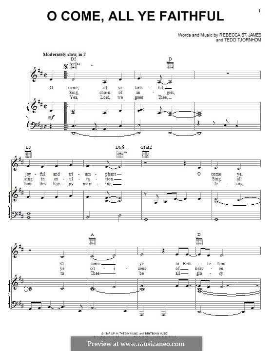 O Come, All Ye Faithful: Für Stimme und Klavier (oder Gitarre) by Rebecca St. James, Tedd Tjornhom