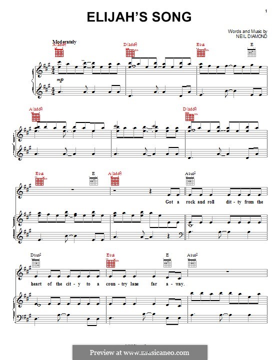 Elijah's Song: Für Stimme und Klavier (oder Gitarre) by Neil Diamond