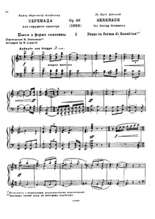 Serenade für Streichorchester, TH 48 Op.48: Teil I (Pezzo in forma di sonatina), für Klavier by Pjotr Tschaikowski