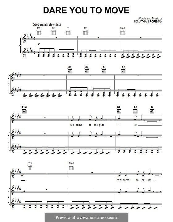 Dare You To Move (Switchfoot): Für Stimme und Klavier (oder Gitarre) by Jonathan Foreman
