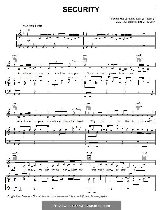 Security: Für Stimme und Klavier (oder Gitarre) by Stacie Orrico, Tedd Tjornhom, B. Huston