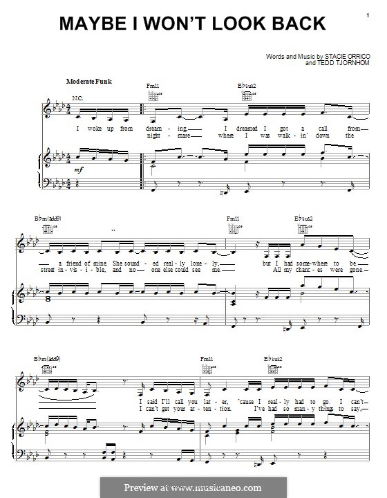 Maybe I Won't Look Back: Für Stimme und Klavier (oder Gitarre) by Stacie Orrico, Tedd Tjornhom