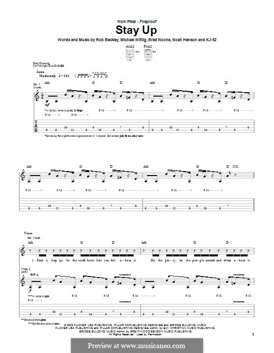 Stay Up (Pillar): Für Gitarre mit Tabulatur by Rob Beckley, Brad Noone, Michael Wittig