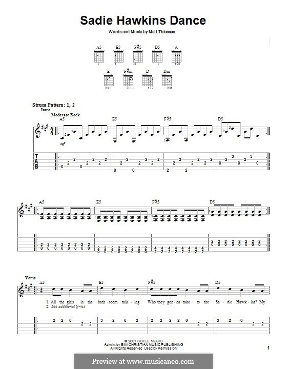 Sadie Hawkins Dance (Relient K): Für Gitarre mit Tabulatur by Matt Thiessen