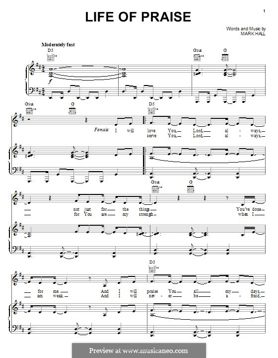 Life of Praise (Casting Crowns): Für Stimme und Klavier (oder Gitarre) by Mark Hall