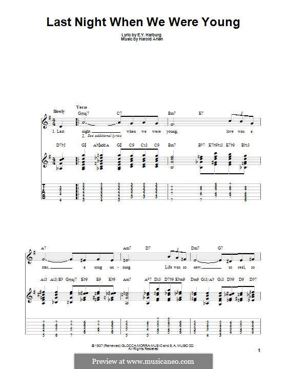Last Night When We Were Young (Frank Sinatra): Für Gitarre mit Tabulatur by Harold Arlen