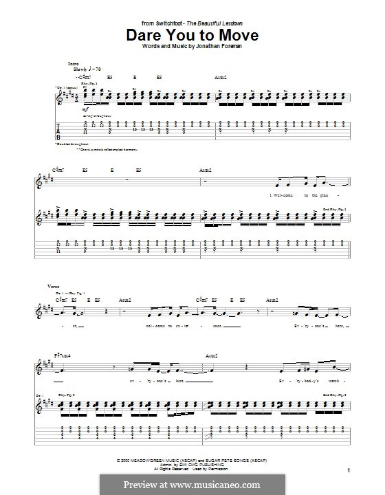 Dare You To Move (Switchfoot): Für Gitarre mit Tabulatur by Jonathan Foreman
