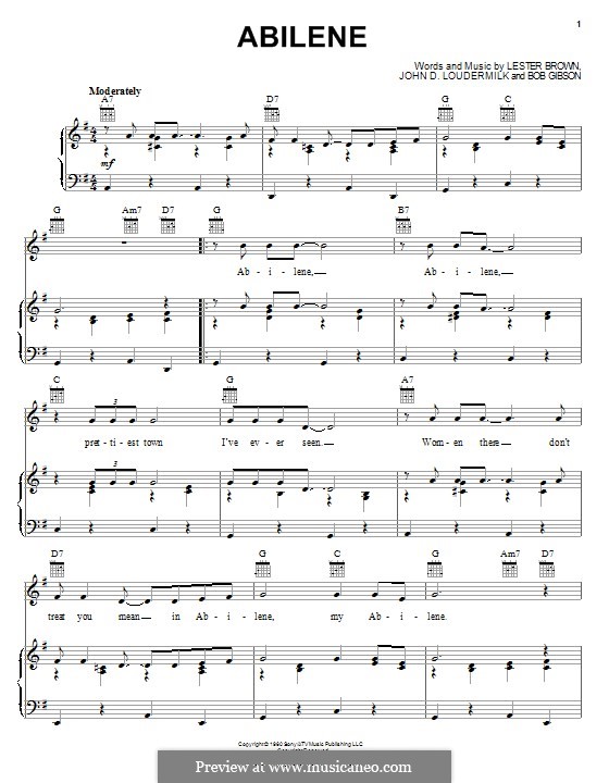 Abilene (George Hamilton IV): Für Stimme und Klavier (oder Gitarre) by John D. Loudermilk, Bob Gibson, Lester Brown