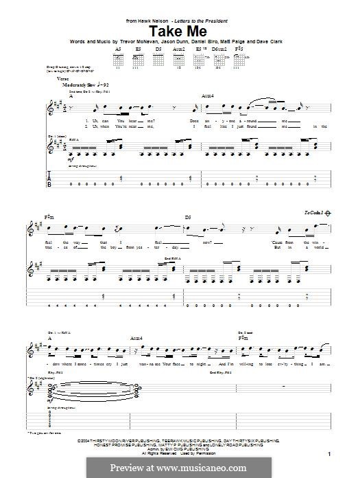 Take Me (Hawk Nelson): Für Gitarre mit Tabulatur by Dave Clark, Trevor McNevan, Daniel Biro, Jason Dunn, Matt Paige
