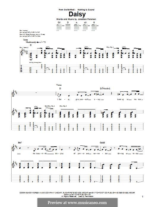 Daisy (Switchfoot): Für Gitarre mit Tabulatur by Jonathan Foreman
