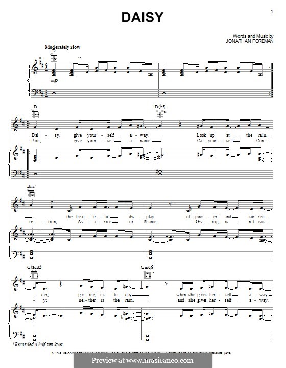Daisy (Switchfoot): Für Stimme und Klavier (oder Gitarre) by Jonathan Foreman