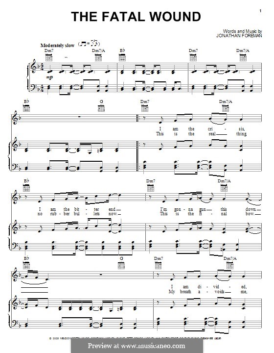 The Fatal Wound (Switchfoot): Für Stimme und Klavier (oder Gitarre) by Jonathan Foreman