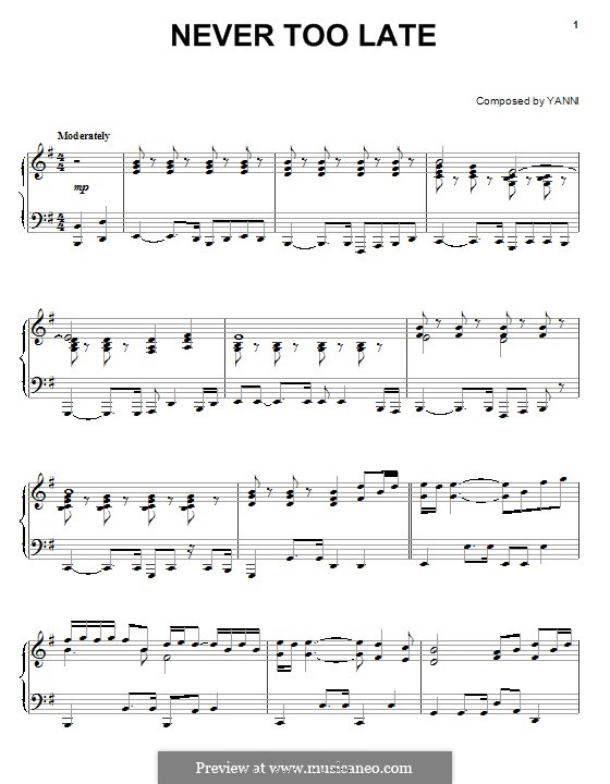 Never Too Late: Für Klavier by Yanni