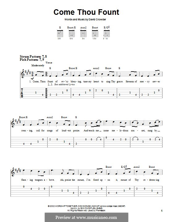 Come Thou Fount (David Crowder Band): Für Gitarre mit Tabulatur by David Crowder