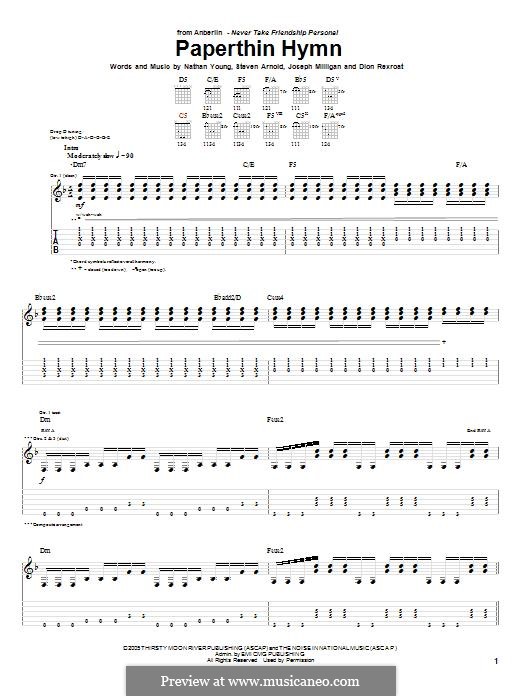 Paperthin Hymn (Anberlin): Für Gitarre mit Tabulatur by Deon Rexroat, Joseph Milligan, Nathan Young, Stephen Arnold