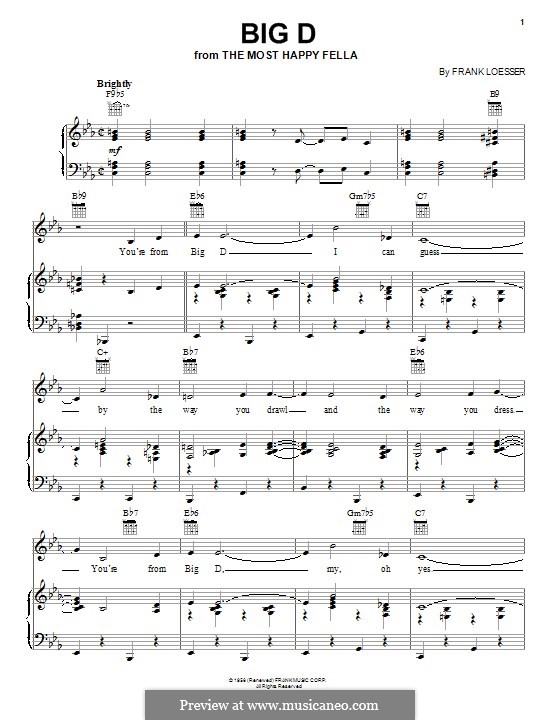 Big D: Für Stimme und Klavier (oder Gitarre) by Frank Loesser
