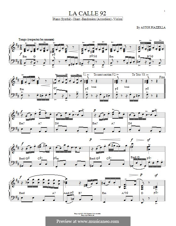 La Calle 92: Für Klavier by Astor Piazzolla