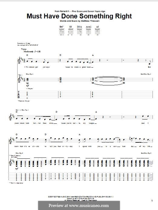 Must Have Done Something Right (Relient K): Für Gitarre mit Tabulatur by Matt Thiessen