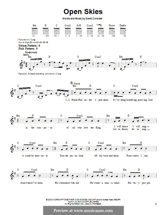 Open Skies (David Crowder Band): Für Gitarre mit Tabulatur by David Crowder