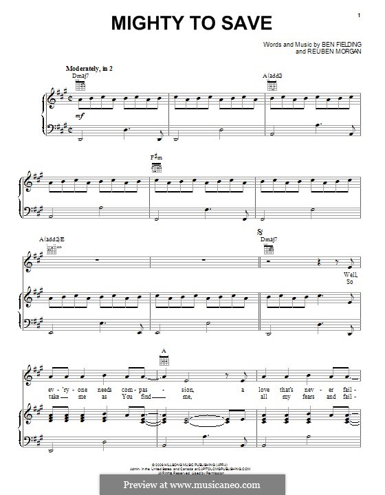 Mighty to Save (Hillsong UNITED): Für Stimme und Klavier (oder Gitarre) by Ben Fielding, Reuben Morgan