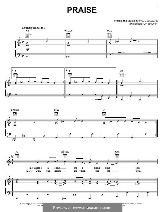 Praise: Für Stimme und Klavier (oder Gitarre) by Paul Baloche, Brenton Brown