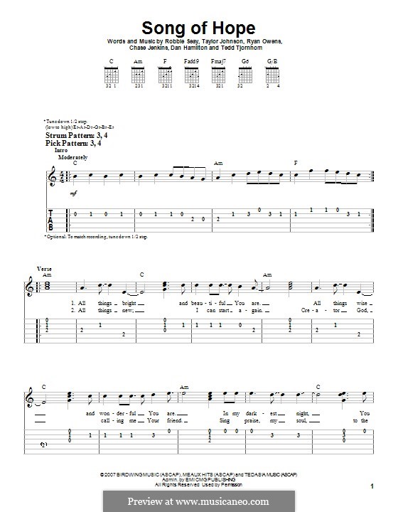 Song of Hope (Robbie Seay Band): Für Gitarre mit Tabulatur by Tedd Tjornhom, Taylor Johnson, Robbie Seay, Dan Hamilton, Ryan Owens, Chase Jenkins