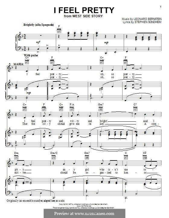 I Feel Pretty (from West Side Story): Für Stimme und Klavier (oder Gitarre) by Leonard Bernstein