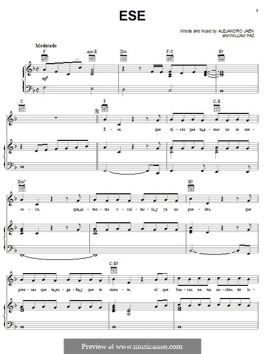 Ese (Jerry Rivera): Für Stimme und Klavier (oder Gitarre) by Alejandro Jaen, William Paz