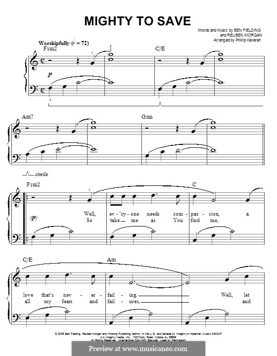 Mighty to Save (Hillsong UNITED): Für Klavier by Ben Fielding, Reuben Morgan