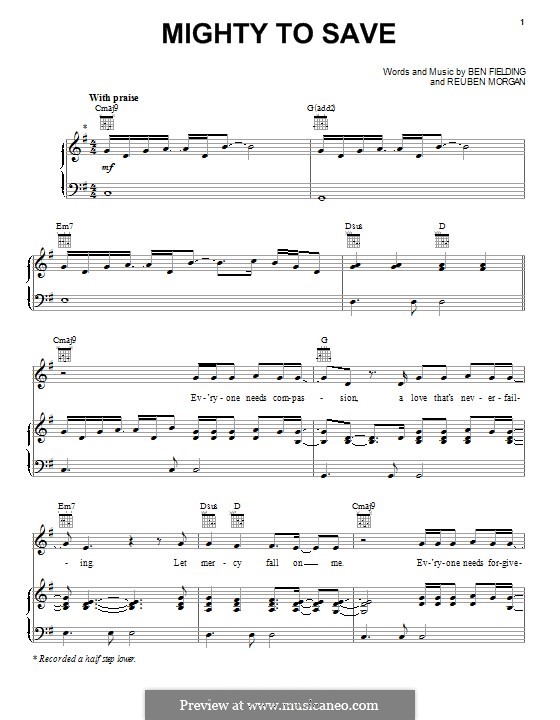 Mighty to Save (Hillsong UNITED): Für Stimme und Klavier (oder Gitarre) by Ben Fielding, Reuben Morgan