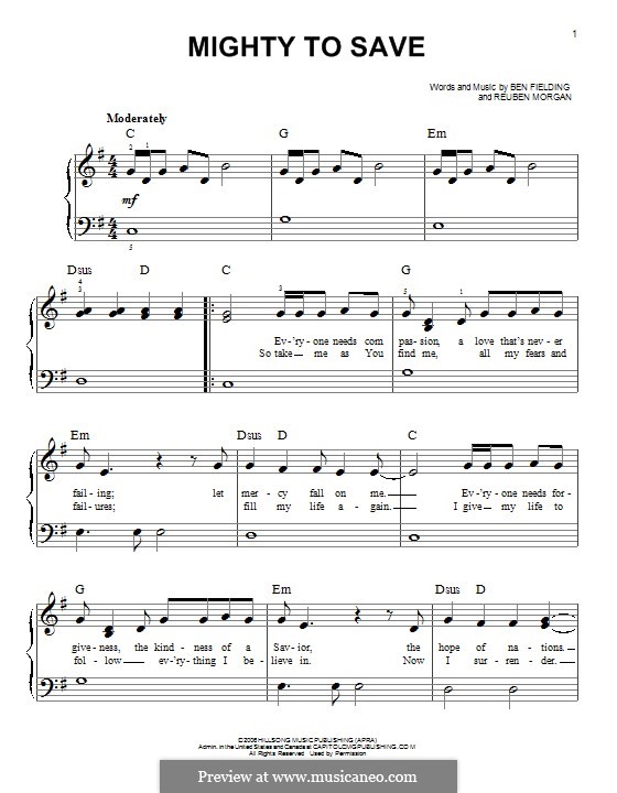 Mighty to Save (Hillsong UNITED): Für Klavier by Ben Fielding, Reuben Morgan