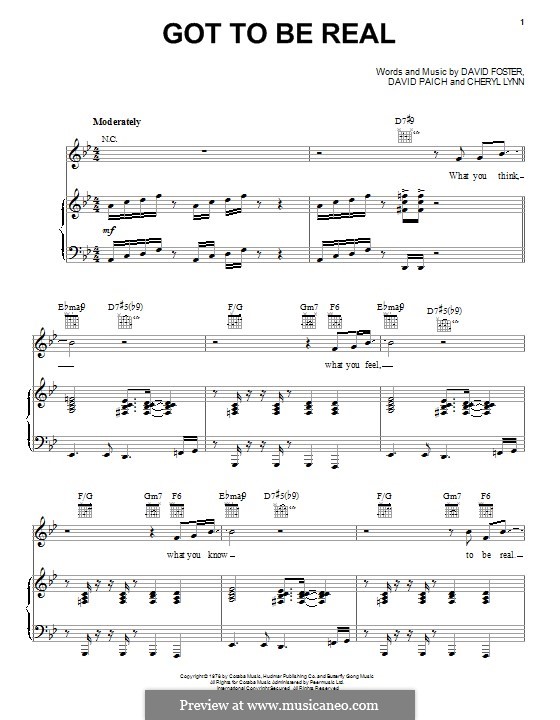 Got To Be Real: Für Stimme und Klavier (oder Gitarre) by David Foster, David Paich, Cheryl Lynn