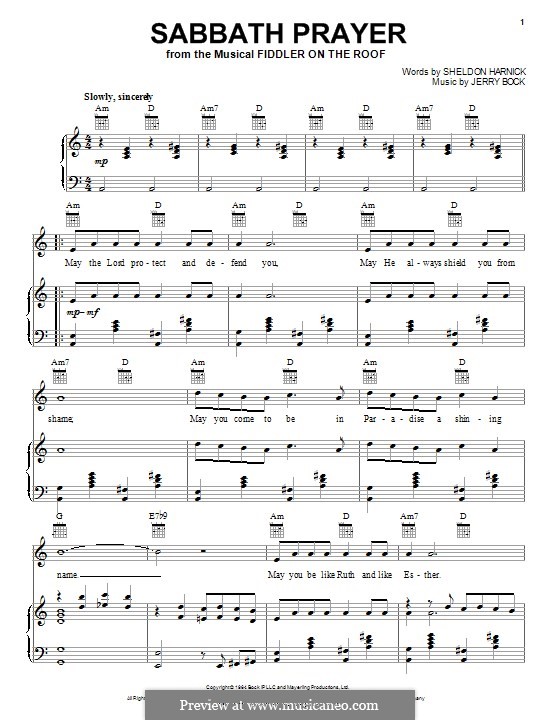 Sabbath Prayer: Für Stimme und Klavier (oder Gitarre) by Jerry Bock