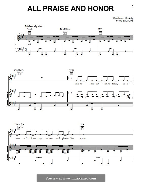 All Praise and Honor: Für Stimme und Klavier (oder Gitarre) by Paul Baloche