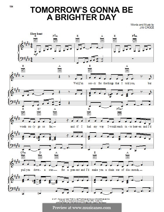 Tomorrow's Gonna Be a Brighter Day: Für Stimme und Klavier (oder Gitarre) by Jim Croce