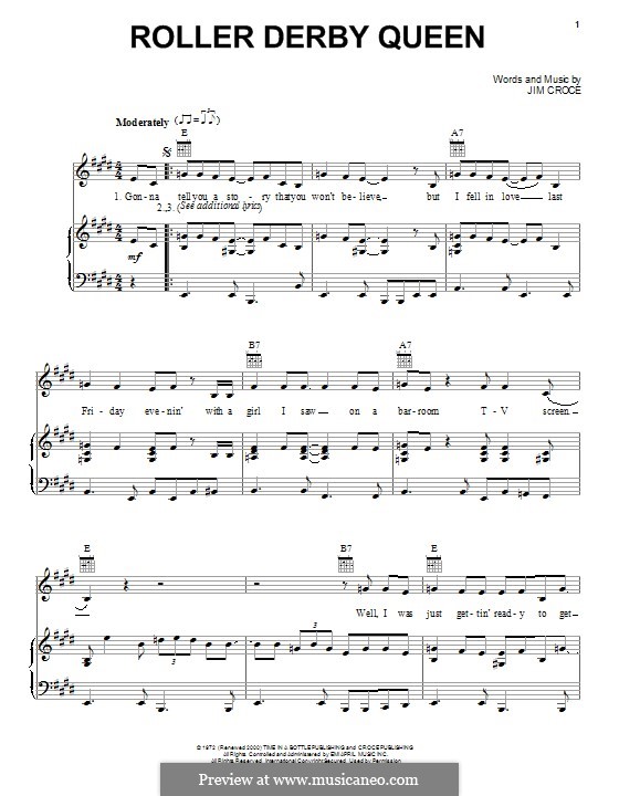 Roller Derby Queen: Für Stimme und Klavier (oder Gitarre) by Jim Croce
